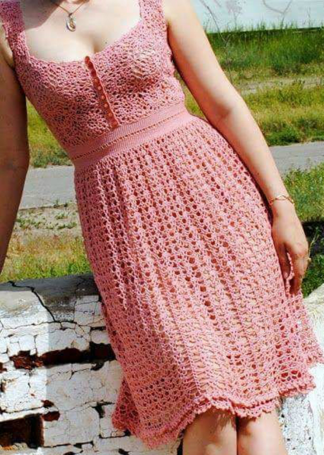 vestido de croche rose