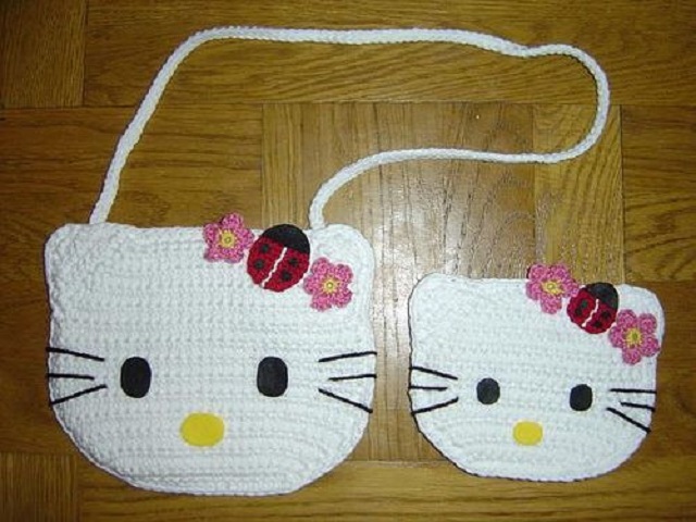 Bolsas de crochê infantil da Hello Kitty