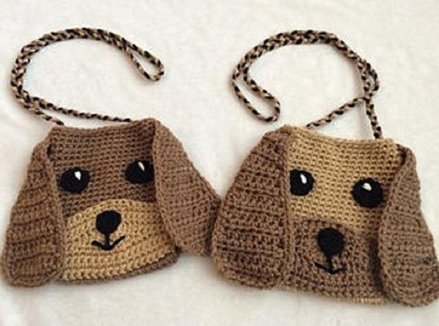 Bolsas de crochê infantil de cachorrinho