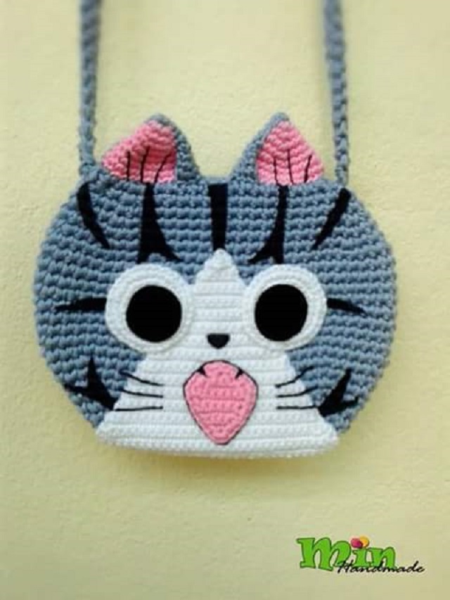 Bolsa de crochê infantil de gatinho