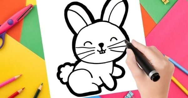 como desenhar um coelho fofo passo a passo. desenho para crianças,  aprendendo. uma imagem simples de um coelho para crianças mais novas.  preparação para a escola. uma série de desenhos de animais