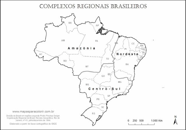 Mapa do Brasil para colorir regiões
