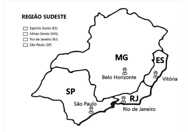 região sudeste para colorir