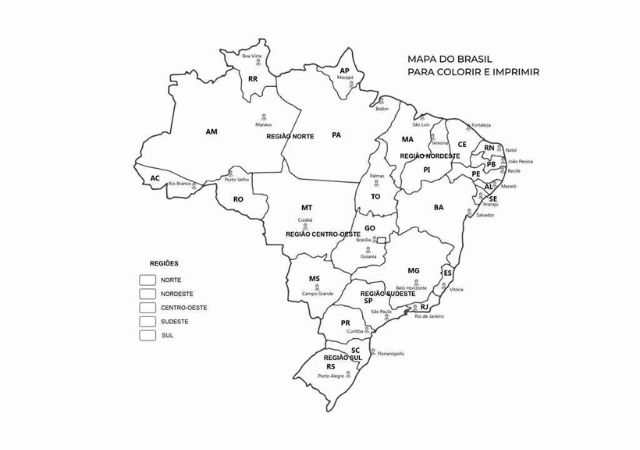 Mapa do Brasil para colorir PDF