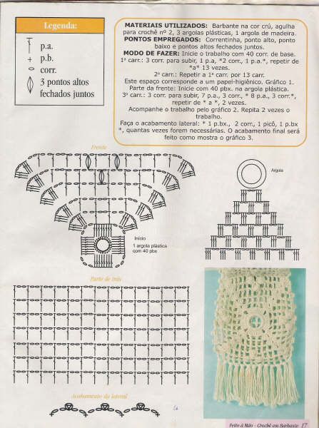 gráfico de crochê porta papel higiênico